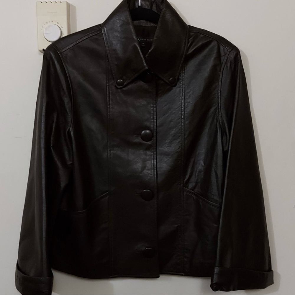 Anne Klein dark brown leather jacket